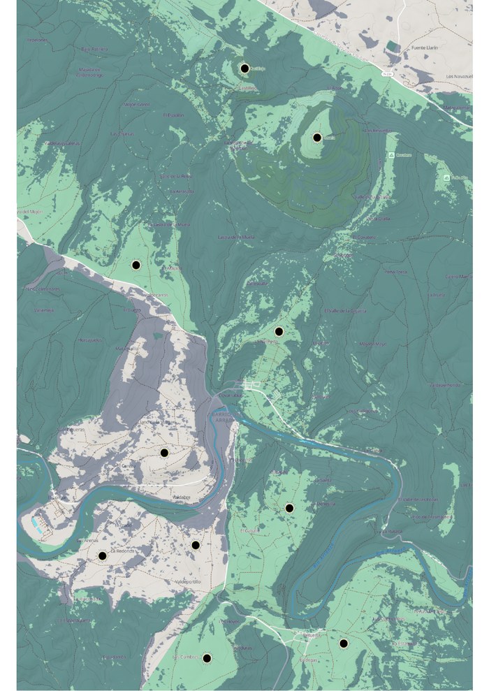 Mapa general de sombras con los 10 mejores sitios de observación